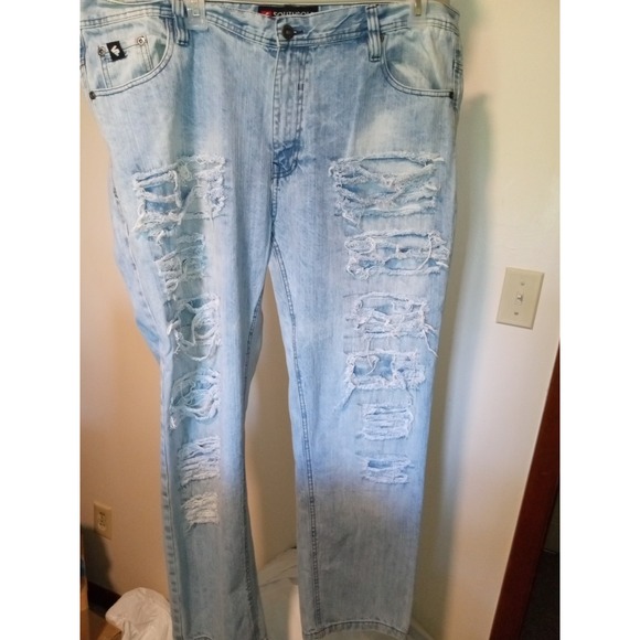Southpole Men's Ripped Distressed Jeans Light Wash Denim Size 44 x 32 - Picture 1 of 12